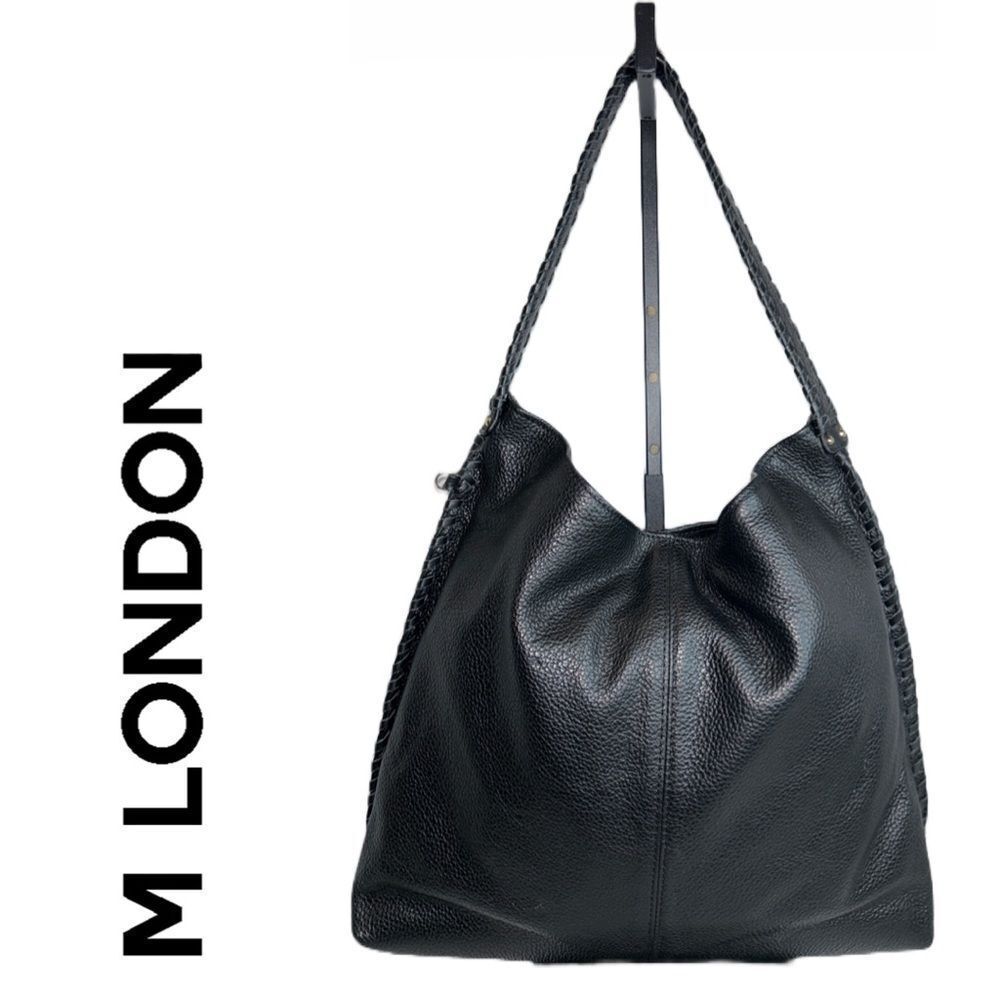 M. London Black Pebbled Leather Shoulder or Tote Bag